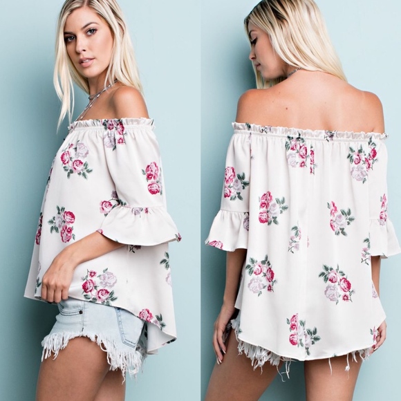 Off Shoulder Floral Top - NATURAL - Picture 2 of 2